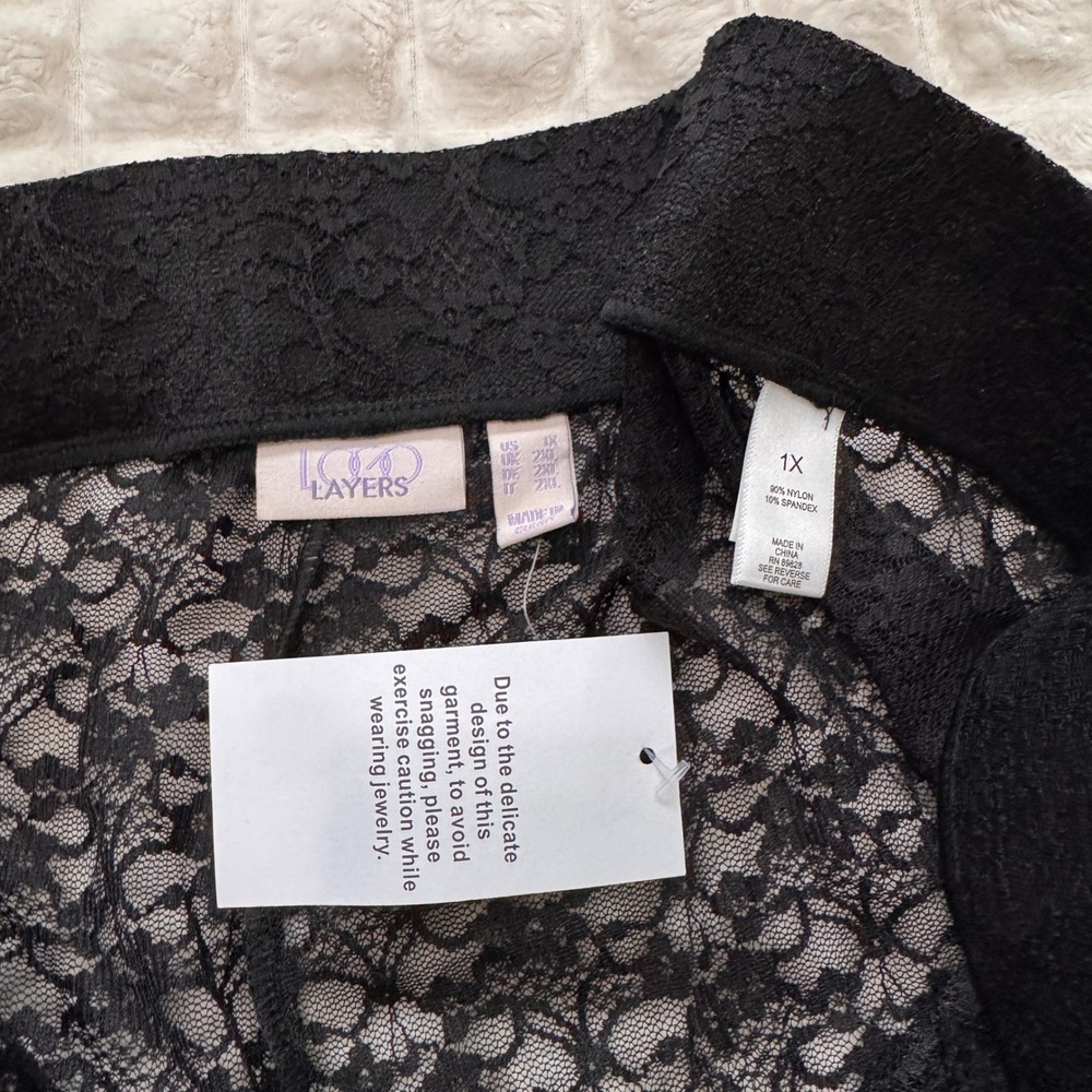 NEW Logo Lori Goldstein 1X Black Floral Lace Sheer Leggings 80s Y2K Layering - Picture 8 of 8